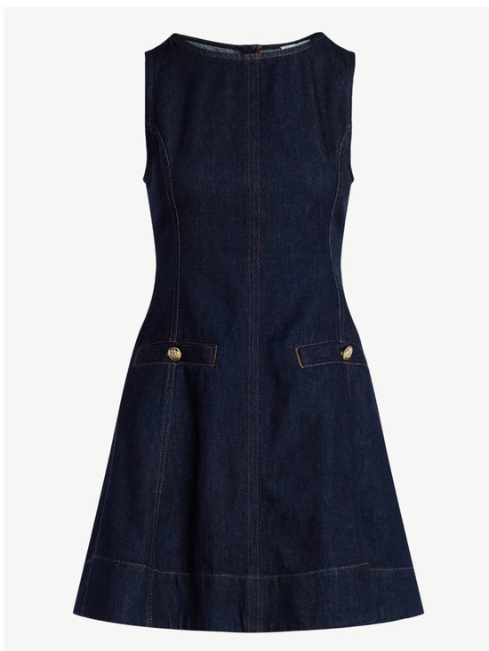Free Assembly Dresses & Skirts - Sleeveless Dark Indigo Denim Mini Dress with Button Pocket Detail